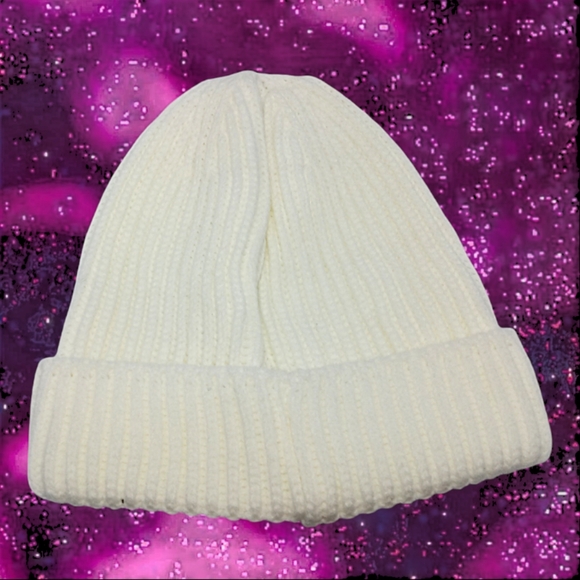 Ladies Smiley Face Ribbed Knit Beanie | Cream 1 Size Fits Most | Old E. Main Co. - Picture 10 of 15